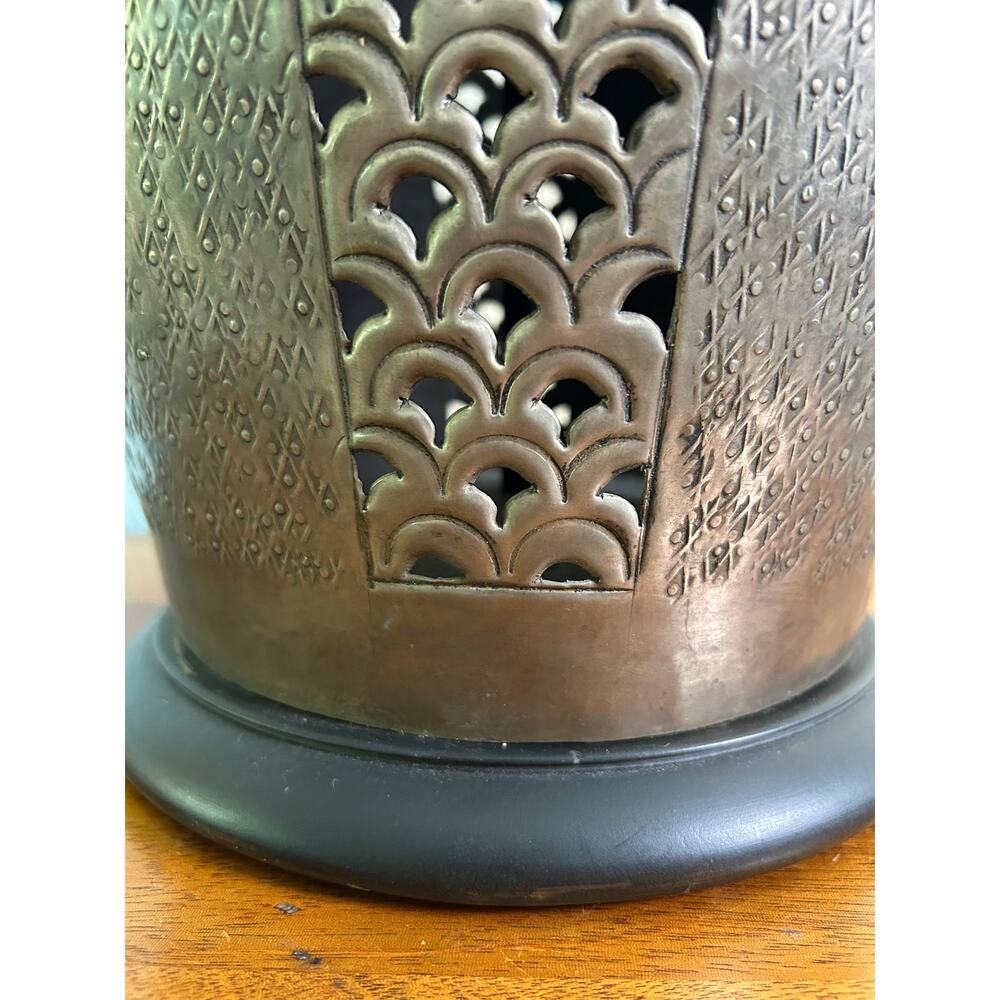 Vtg. Bronze Gold Table Lamp, Textured Metal Base, Contemporary Rustic Lamp, MCM - Picture 10 of 16